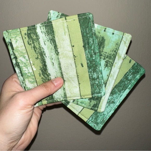 3 green stripe fabric mug coasters for at home new - Picture 1 of 1